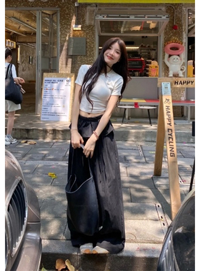 YOYO自制【芭蕾裤】花边拼接薄款休闲裤百搭显瘦设计感黑色阔腿裤