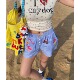 短裤 2025美式 潮 热裤 女休闲直筒薄款 少女夏季 可爱印花格子沙滩裤