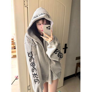 0123start 华夫格连帽开衫卫衣男女宽松美式哥特潮牌外套秋冬加绒