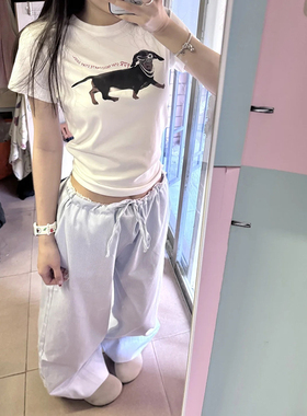 美式复古慵懒风蓝色高腰阔腿条纹休闲裤女夏季新款宽松百搭长裤潮