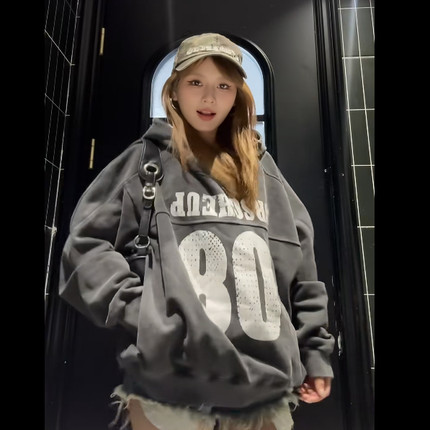 0123start 复古水洗做旧套头连帽卫衣女宽松慵懒风美式情侣装外套