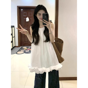 今年流行海边度假穿搭 无袖 背心白色绝美连衣裙子女装 夏季 2025新款