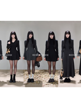 RICHINCHEESE 恬静柔光 简约低堆领秋冬季针织显瘦打底收腰连衣裙