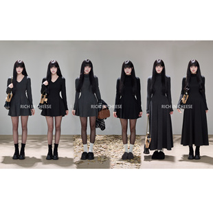 RICHINCHEESE 恬静柔光 简约低堆领秋冬季针织显瘦打底收腰连衣裙