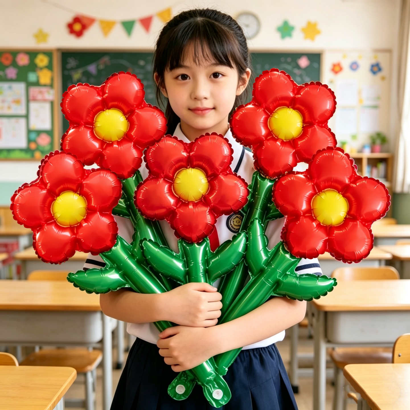 开学季开学花朵花束气球手持小礼物礼品幼儿园活动小红花道具教室