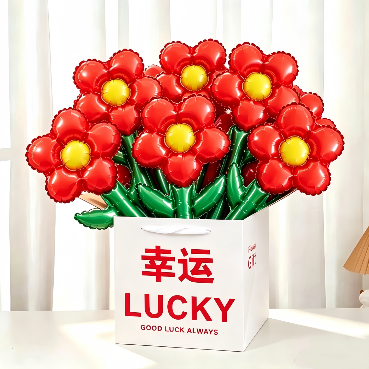 十一国庆节小红花装饰气球花朵花束带展示盒套餐节日装饰布置礼品