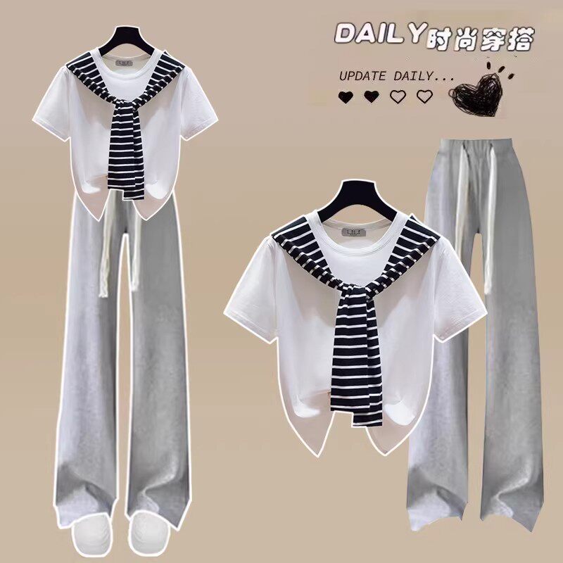 女生夏装运动套装2026新款少女时尚休闲短袖T恤学生两件套