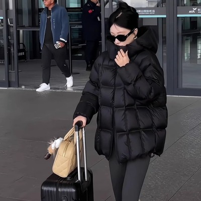 2025新款羽绒服女短款云朵泡芙连帽方块韩版宽松大码羽绒棉衣