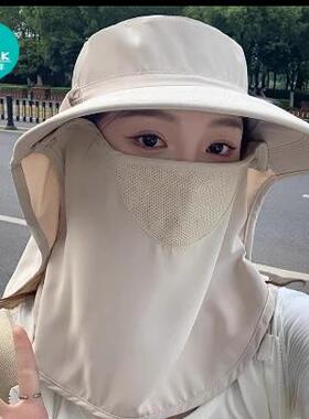 夏天帽子遮阳女夏季防晒面罩防紫外线大檐遮脸护颈骑车全方位太阳
