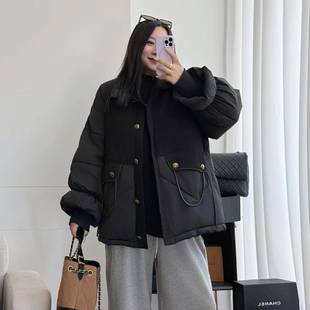 宽松气质显瘦棉服外套 黑色加厚保暖棉衣女胖mm时尚 300斤大码 女装