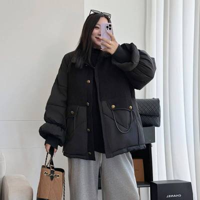 300斤大码女装黑色加厚保暖棉衣女胖mm时尚宽松气质显瘦棉服外套
