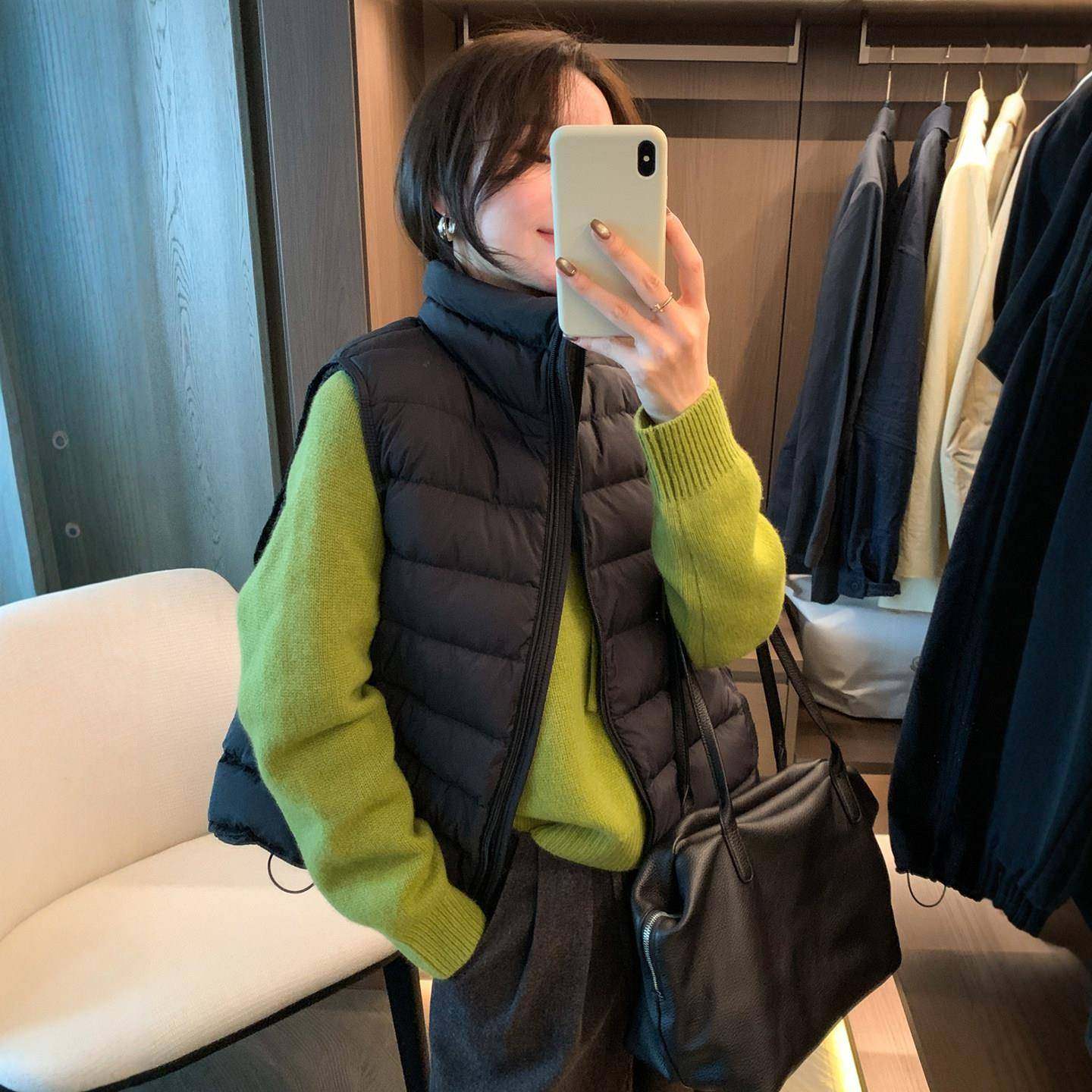 轻薄立领排骨羽绒马甲女欧洲站2025冬装新款欧货女装羽绒服外套潮