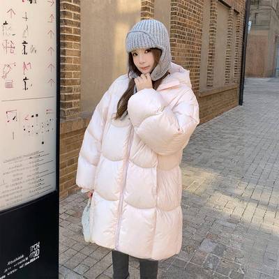 300斤胖mm大码粉色连帽加厚保暖外套女胖mm中长款减龄气质棉服潮