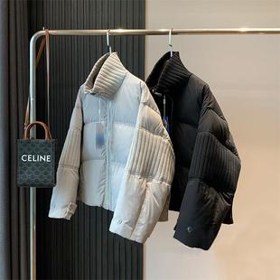 300斤特大码 加厚简约休闲立领外套 胖mm针织拼接设计感棉服女冬季