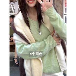 拉绒羊绒衫 v领针织上衣毛衣羊毛秋冬慵懒感百搭纯色25年新软糯