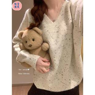 秋冬季 上衣 软糯miu韩系宽松v领套头毛衣女慵懒风高级感内搭针织衫