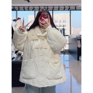 奶白色加厚保暖外套 甜美风牛角扣棉服女胖mm短款 300斤大尺码 女装