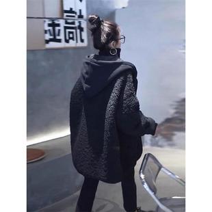 高级感韩版 黑色羊羔毛棉衣女冬季 黑色保暖棉服外套潮 女装 胖mm大码