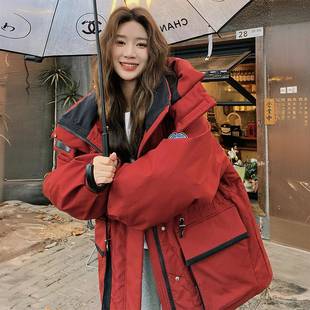 设计感连帽棉服女美式 胖mm韩版 慵懒风大口袋冲锋衣外套潮 女装 大码