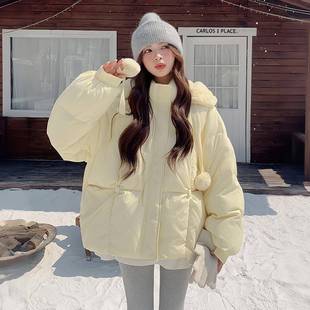 300斤大码 奶呼呼减龄黄色棉服女胖mm超好看加厚连帽夹棉外套 女装