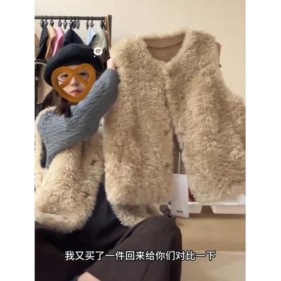 2025冬季新款羊羔毛无袖马甲外套女韩版叠穿保暖背心马夹外搭上衣