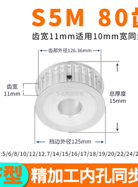 同步轮S5M80齿宽11内孔5 6 8 10 12 14 15 16 17套装定做同步带轮
