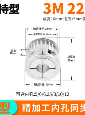 夹持型同步轮3M24齿宽16内孔5 6 6.35 8 1012套装HTCPA3M同步带轮