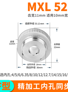 同步轮MXL52齿宽11内孔5/6/8/10/12/14/15同步带轮P52MXL套装定做