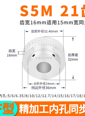 同步轮S5M21齿宽16B内孔5 6 8 10 12 12.7 14套装定做同步带轮S5M
