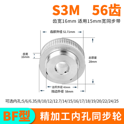 现货同步轮S3M56齿B齿宽16总厚28
