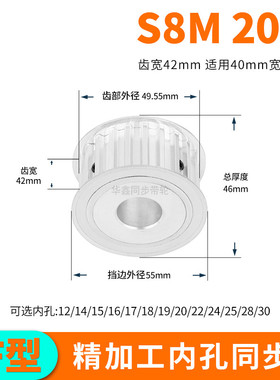 同步轮S8M20齿宽42内孔14 15 19 20 22242528同步带轮S8M套装定做