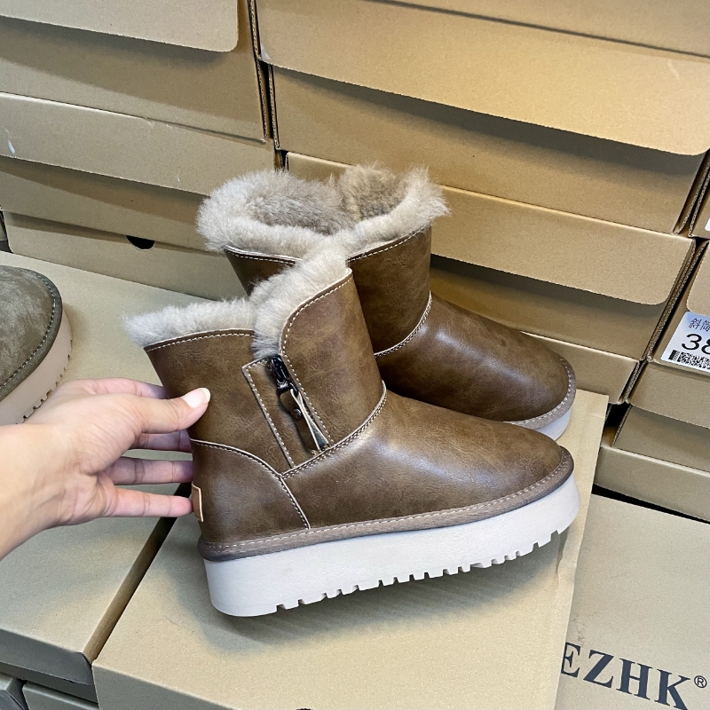 厚底防水台雪地靴低筒羊皮毛一体防泼洒加厚保暖真皮羊毛防滑短靴