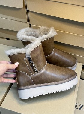 厚底防水台雪地靴低筒羊皮毛一体防泼洒加厚保暖真皮羊毛防滑短靴