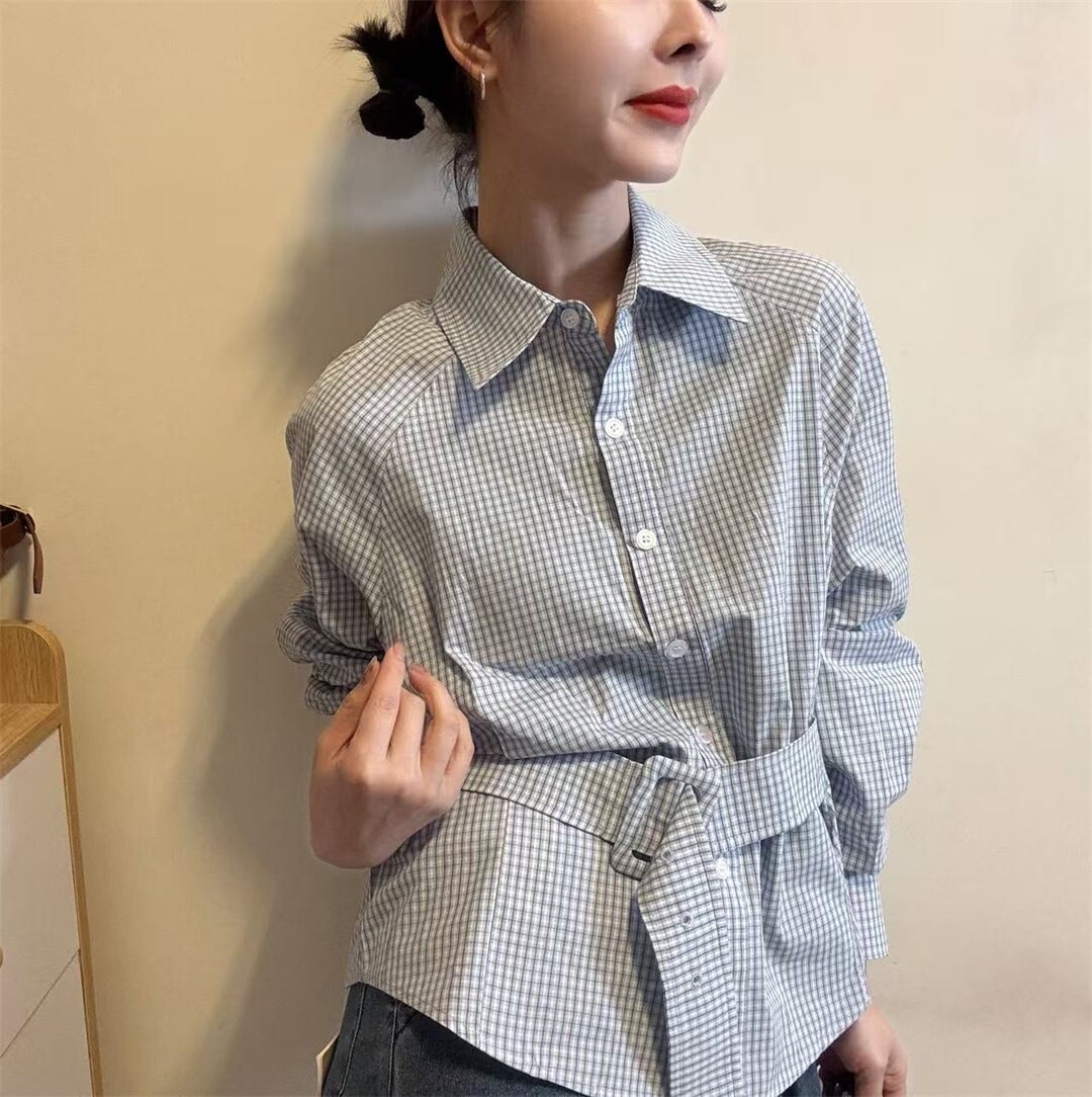 通勤风中长款衬衫女2026春季新款长袖翻领收腰百搭宽松显瘦上衣
