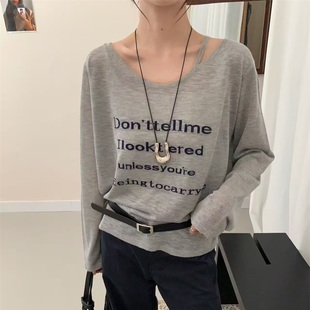 新款 百搭圆领高级感长袖 25夏季 时尚 上衣7387 针织T恤衫 女欧货正品