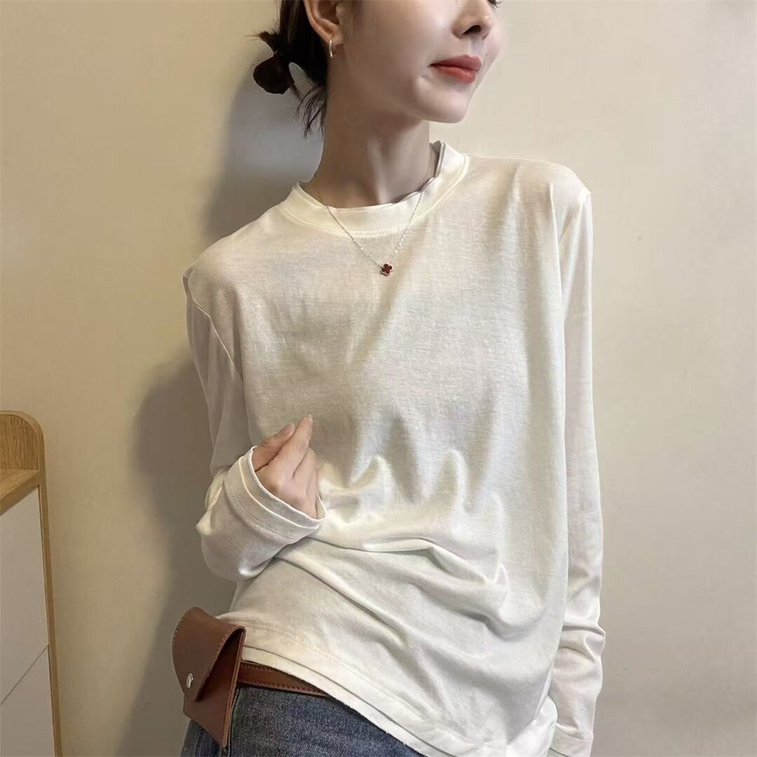 通勤风长袖T恤女2026春季新款宽松圆领内搭打底衫百搭上衣31325