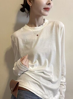 通勤风长袖T恤女2026春季新款宽松圆领内搭打底衫百搭上衣31325