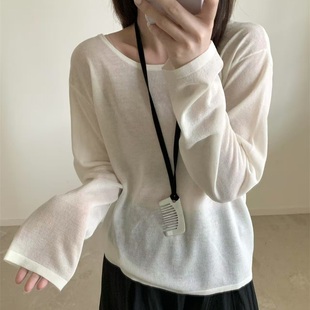上衣女潮36350 2025早秋新款 时尚 百搭圆领高级感长袖 后系带针织衫