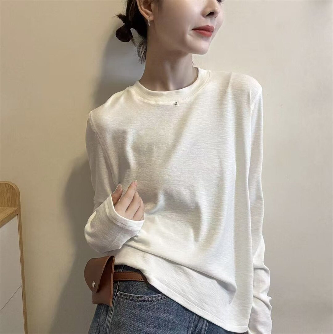 2026春季新款通勤风长袖T恤女宽松圆领套头简约上衣打底衫潮31327