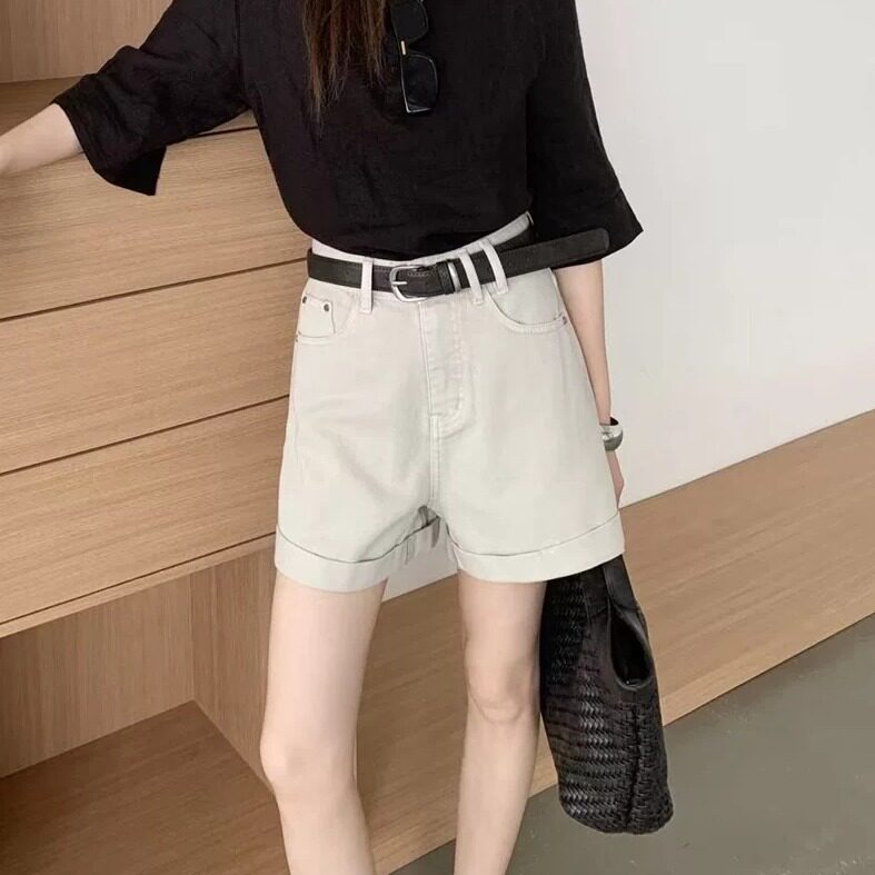 欧洲站正品高腰牛仔短裤女2026夏季薄款A字显瘦卷边辣妹热裤9011