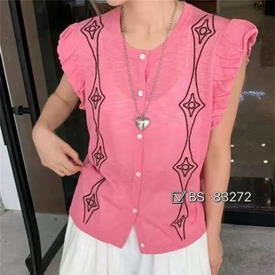 女欧洲站上衣潮203 2025早秋新款 时尚 百搭圆领高级感无袖 针织开衫