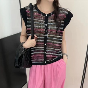2025早秋新款 女欧洲站上衣潮87218 时尚 百搭圆领高级感拼色针织衫