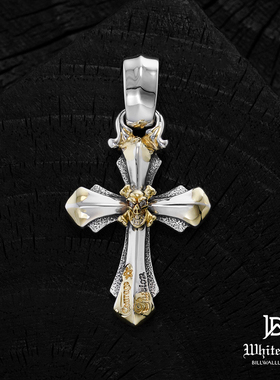 殿堂银饰钻石背骨骷髅纯银十字架