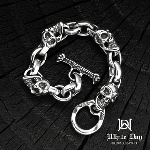 现货 欧美手工定制饰品 银饰BWL 男士 B512 幸运骷髅纯银手链