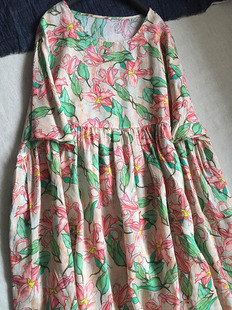 2025春夏苎麻印花文艺系带宽松显瘦大摆高腰减龄连衣裙旅行度假裙