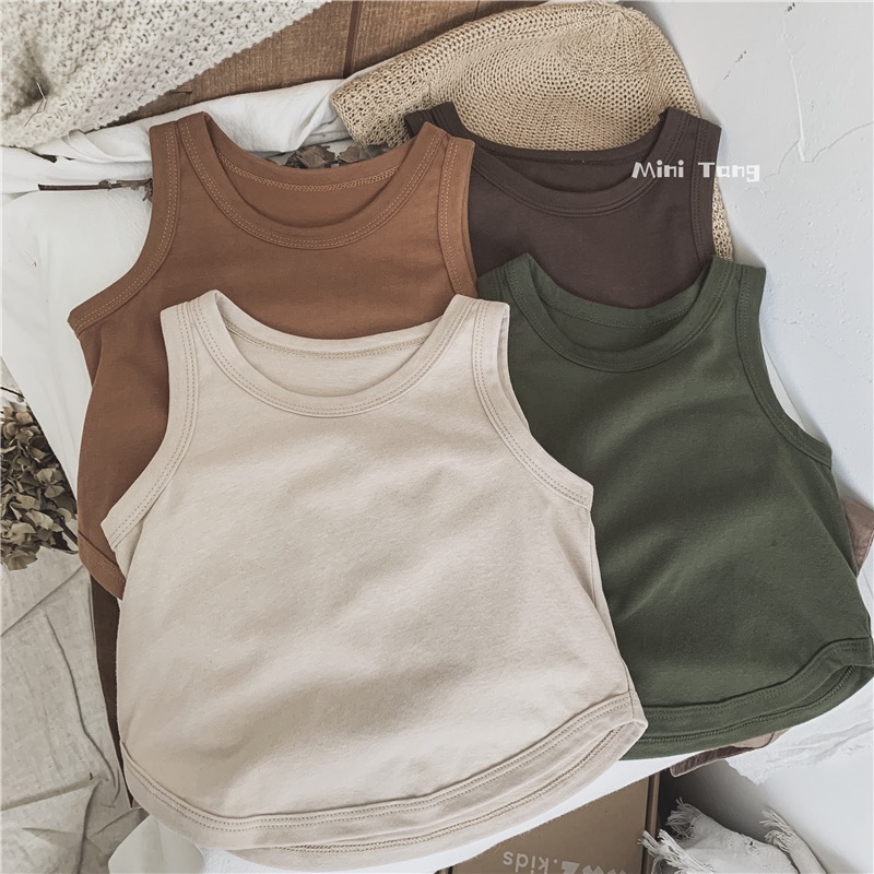 软糯舒适～儿童棉质背心中性男女宝宝森系圆领百搭外穿无袖T恤潮