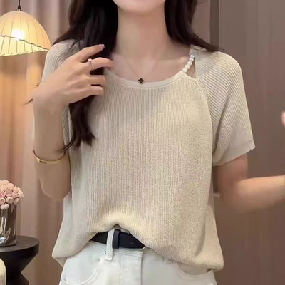 韩系高级感冰丝短袖薄款T恤针织