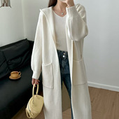 连帽针织衫 女秋冬新款 时尚 韩系慵懒风长款 宽松过膝厚款 保暖外套潮