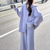 简约拉链针织毛衣开衫 女秋冬时尚 休闲两件套 小个子运动服套装 韩版