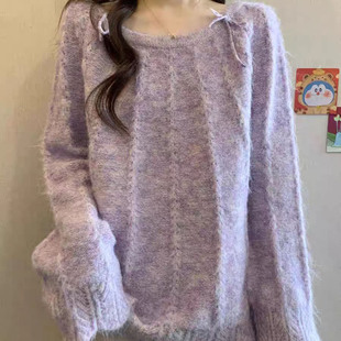 新款 女秋季 胖mm显瘦遮肚独特上衣 针织衫 软糯奶fufu慵懒氛围感长袖